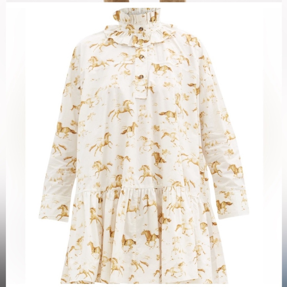 GANNI Poplin oversize horse print mini dress tunic